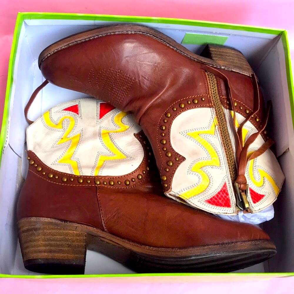 New brown/light gray Sam Edelman leather booties - Picture 5 of 6